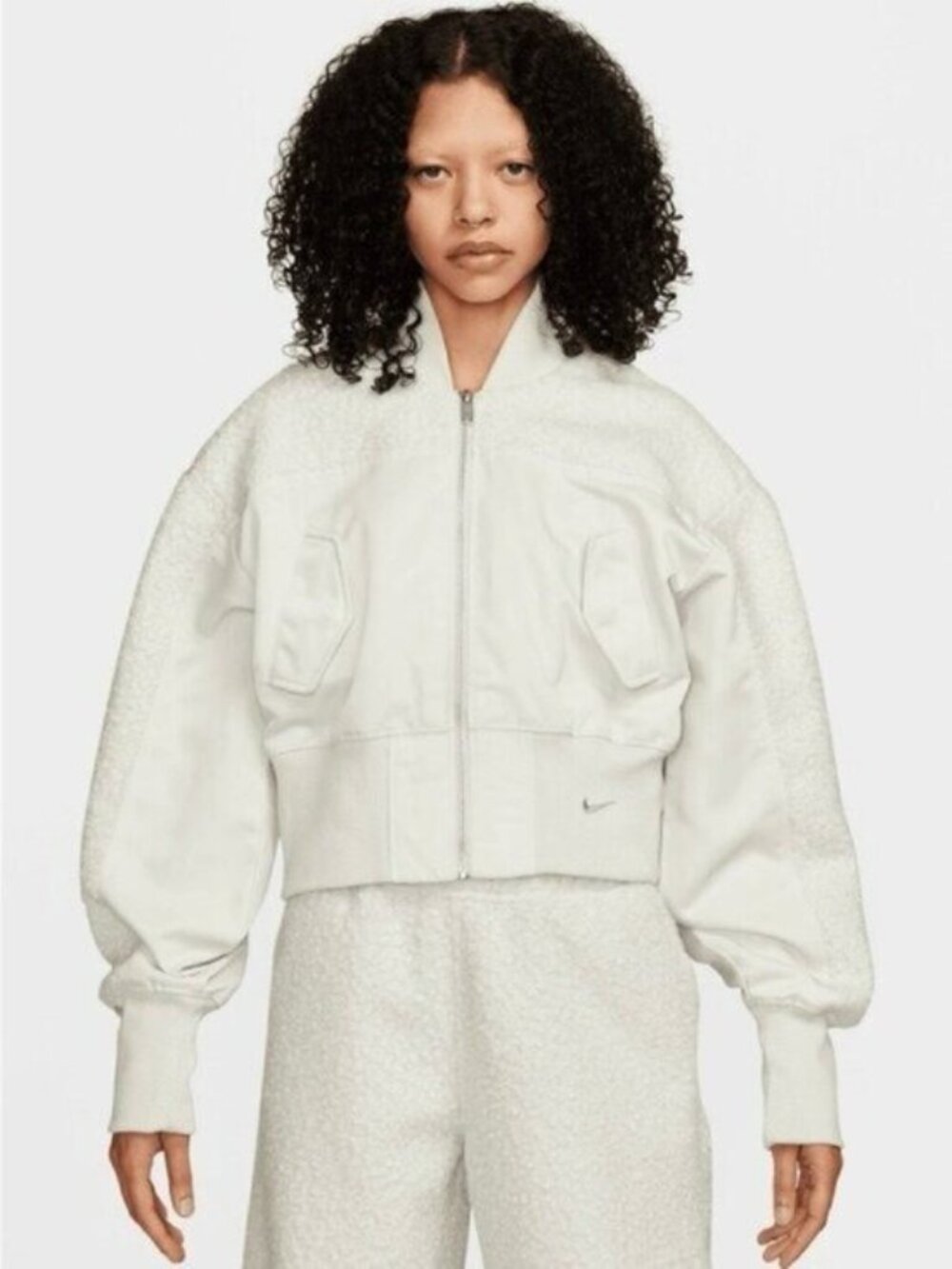 Nike Collection White Texture Bomber Jacket Athletic Street Boxy